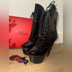 Pleasers: Adore Black Lace-Up Boots